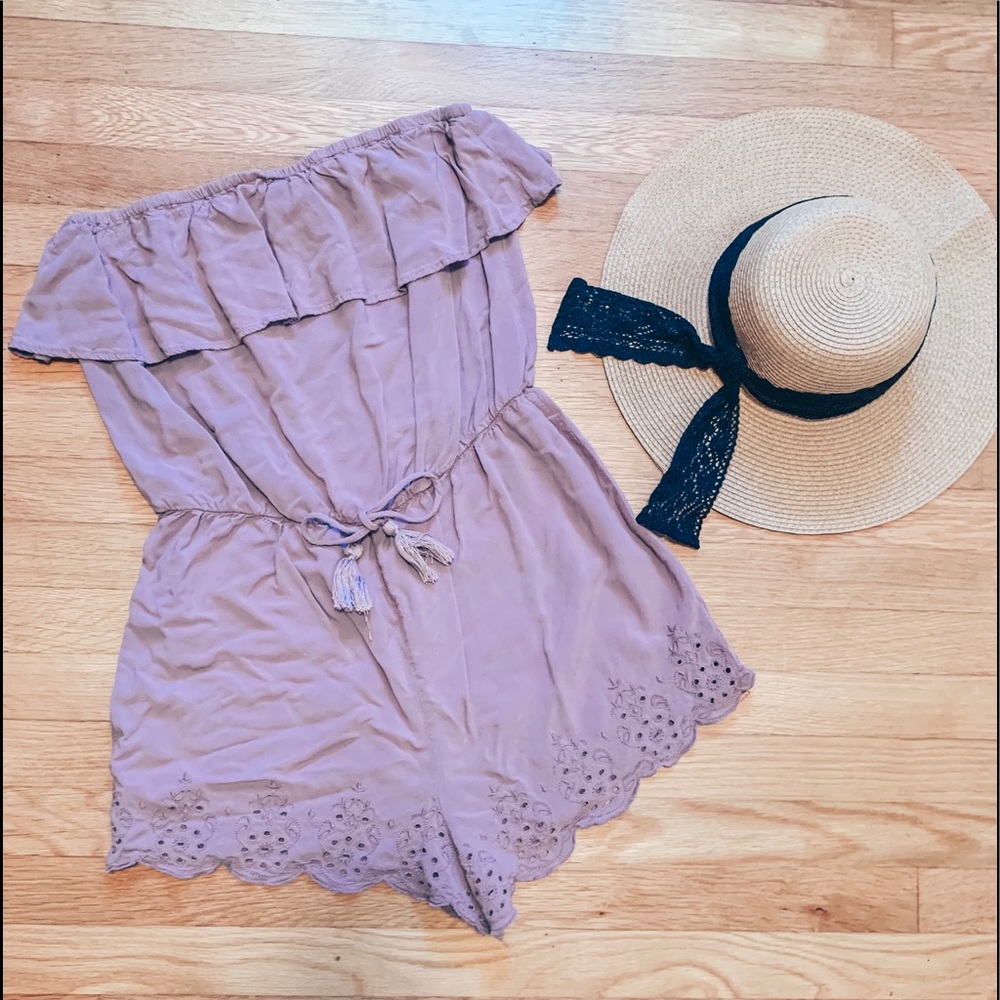Eyelet Romper in Dusty Lavender